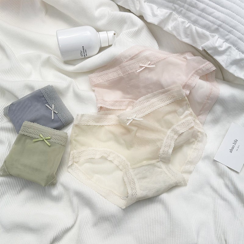 Pure Ice Silk Girls' Underwear Women'S Pure Cotton Cotton Bacteriostatic Crotch Mid-Waist Traceless Light And Thin Women'S Triangle Lace Underwear - Image 3